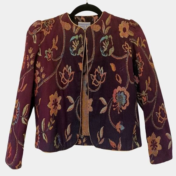 Samuel Blue Black with Floral Design Tapestry Open Front Jacket Sm - Picture 1 of 15
